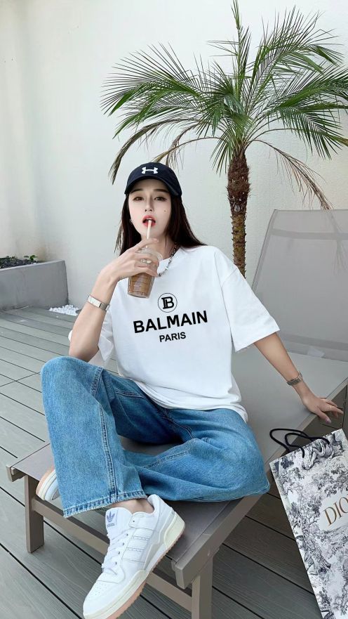 BALMAIN ノルマン tシャツ偽物 短袖トップス ロゴプリント 100％綿 男女兼用 上質 ホワイト