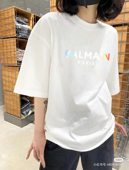 BALMAIN バルボリンtシャツコピー 短袖 トップス 100％綿 男女兼用 ロゴプリント ホワイト