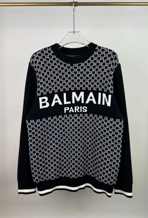 BALMAIN バルキーセーターブーム偽物 花柄 暖かい トップス ニット素材 ロゴプリント ブラック