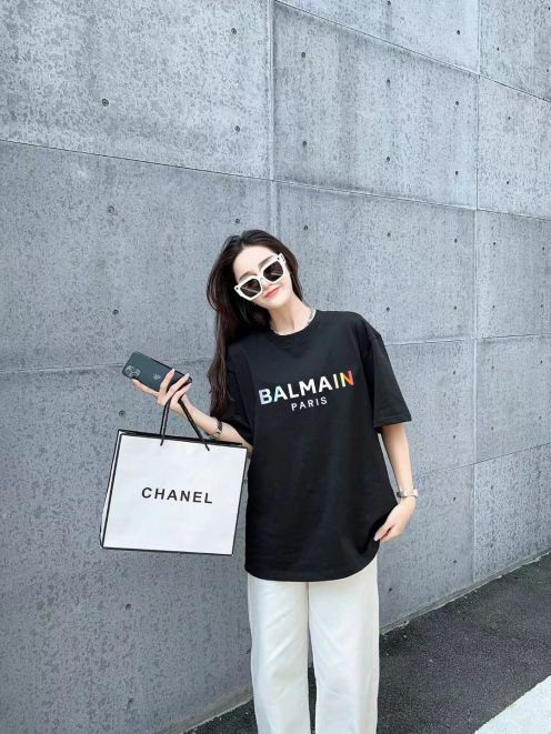 BALMAIN 人気ミシュランマンtシャツスーパーコピー 短袖 トップス 100％綿 男女兼用 ロゴプリント ブラック