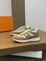 エルメス ハイブランド レザースニーカー Hロゴ キャメルカラー 上質仕上げ