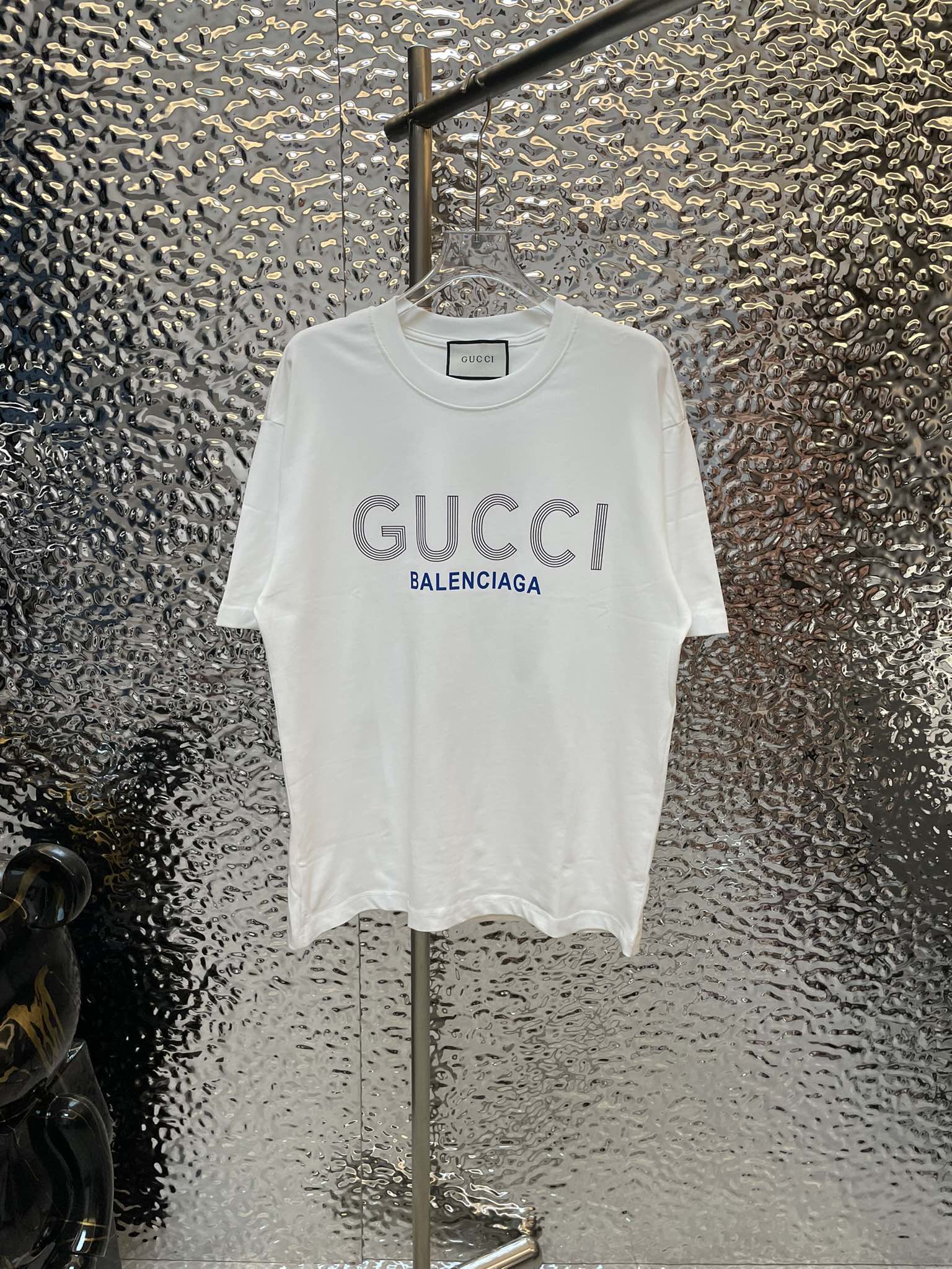 心地よい着用感 メンズ バレンシアガtシャツコピー gucci x balenciagaコラボ トップス 柔らかい 純綿 ホワイト_1