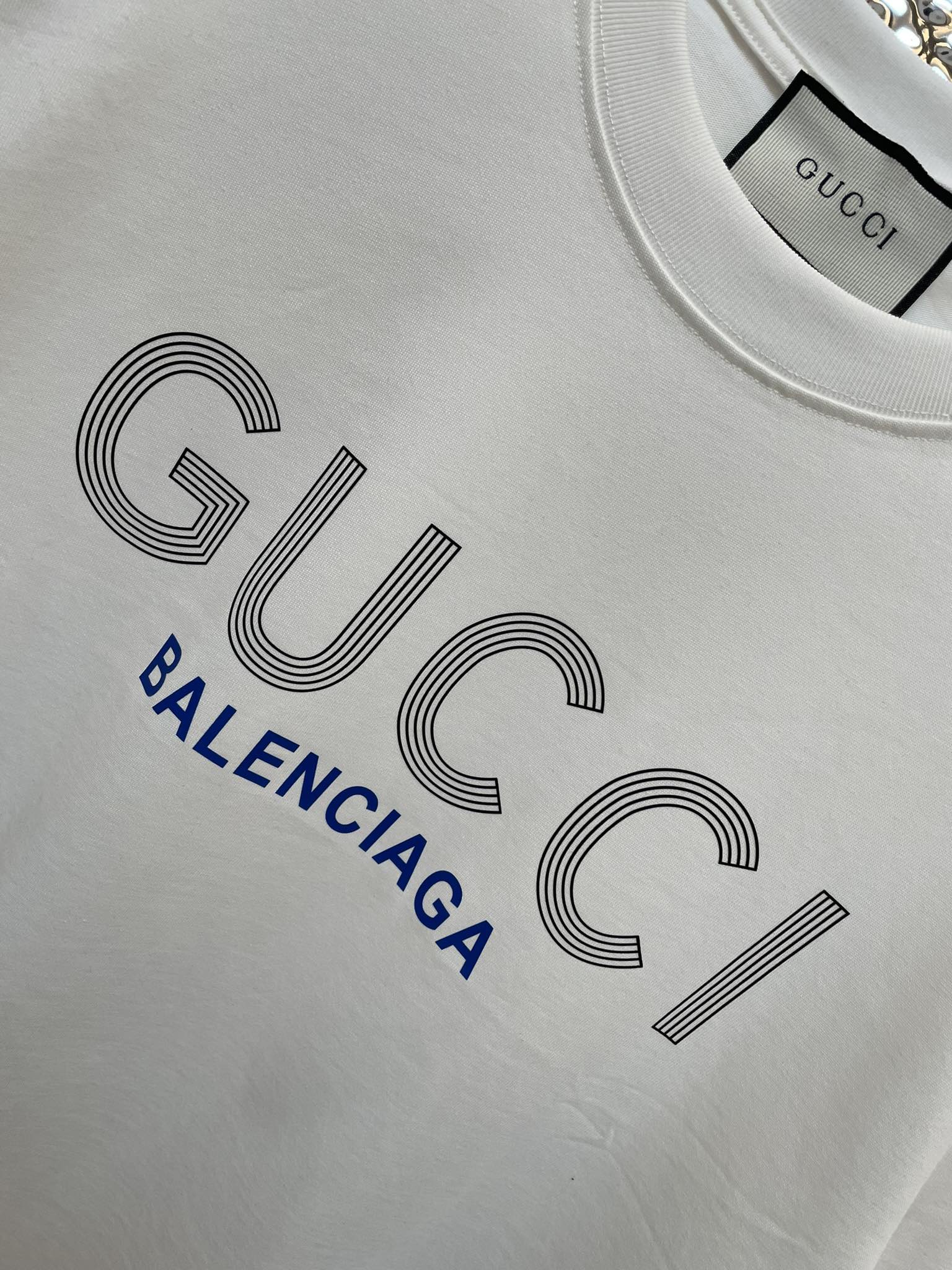 心地よい着用感 メンズ バレンシアガtシャツコピー gucci x balenciagaコラボ トップス 柔らかい 純綿 ホワイト_3