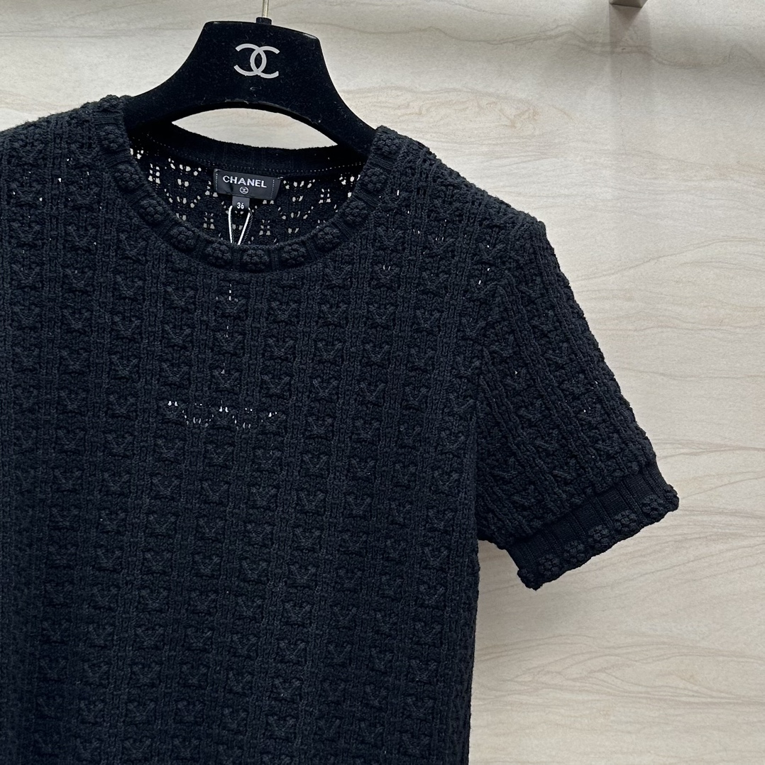 シャネル t シャツ偽物 心地よい着用感 純綿 トップス 半袖 シンプル 高級感 品質保証 ブラック_8