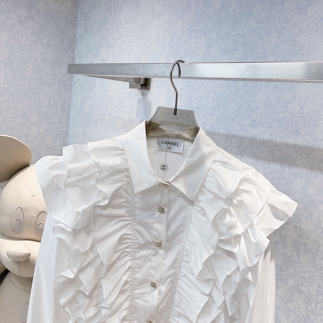 シャネル ティー シャツ偽物 フリル付きショート丈シャツ トップス 可愛い 和風 人気新作 ホワイト_3