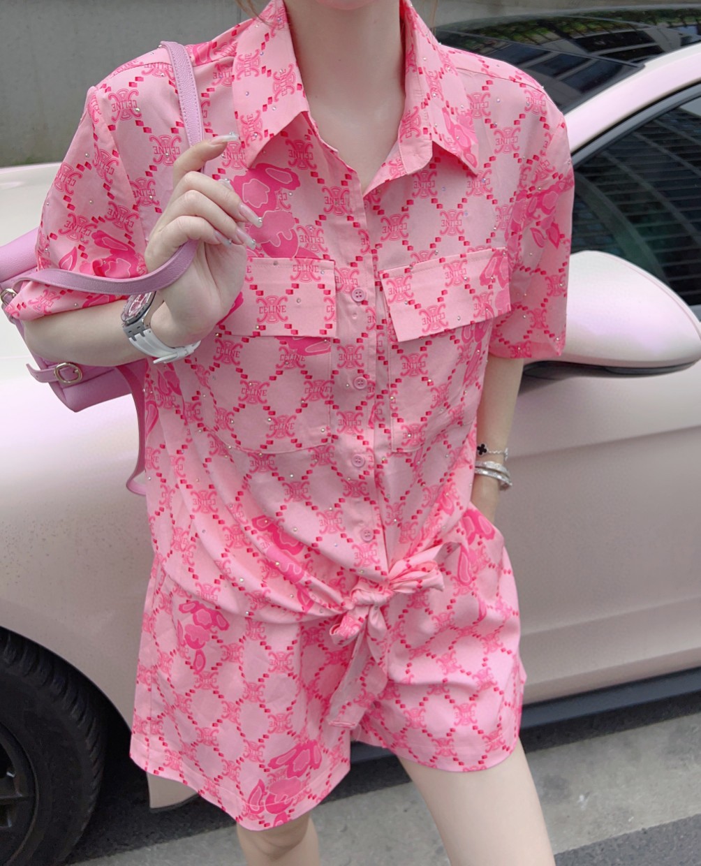 セリーヌの服スーパーコピー シンプル 限定品 ファッション 人気セット 花柄 抗菌防臭 レディース ピンク_3