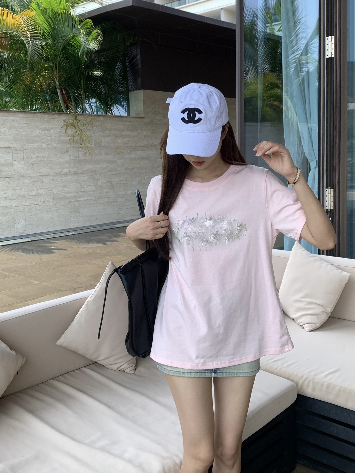 お値打ち価格 chanel クロップ t シャツスーパーコピー 純綿 トップス 半袖 ダイヤモンド飾り 柔らかい Tシャツ シンプル ピンク_2