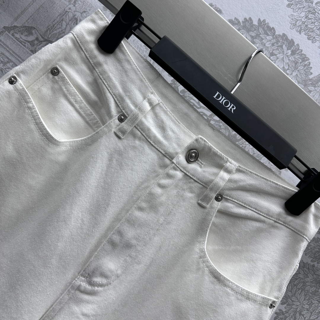 ディオールズボンスーパーコピー デニム素材 シンプル ズボン ゆったり 筒形パンツ ファッション ホワイト_3
