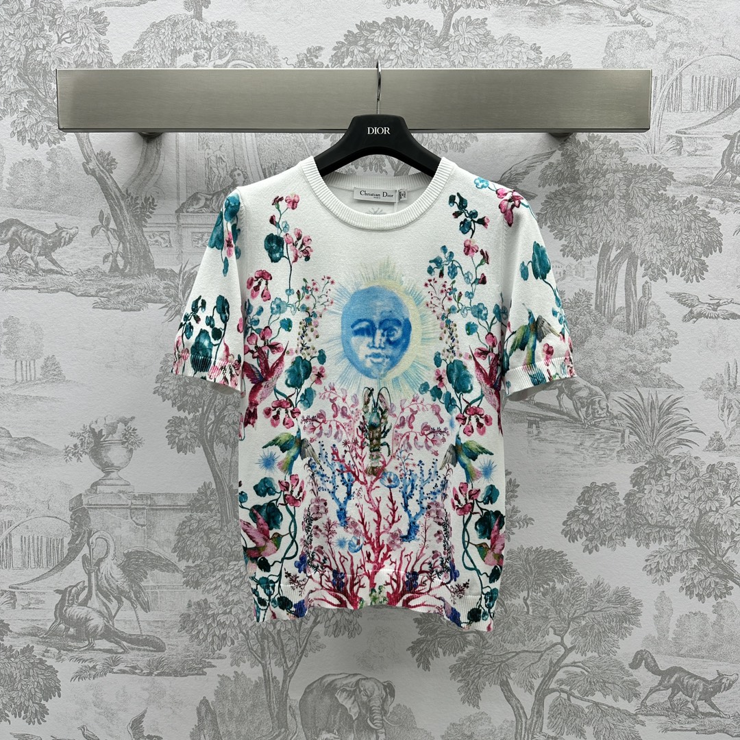 魅力的なスタイル ディオールtシャツスーパーコピー simple トップス ニット素材 半袖 夏服 カラフル 花 ホワイト_1