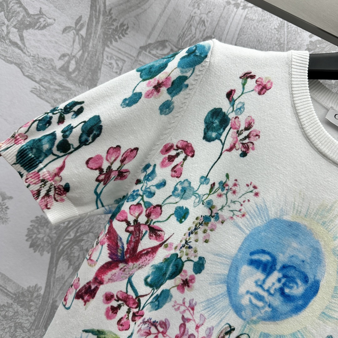 魅力的なスタイル ディオールtシャツスーパーコピー simple トップス ニット素材 半袖 夏服 カラフル 花 ホワイト_3