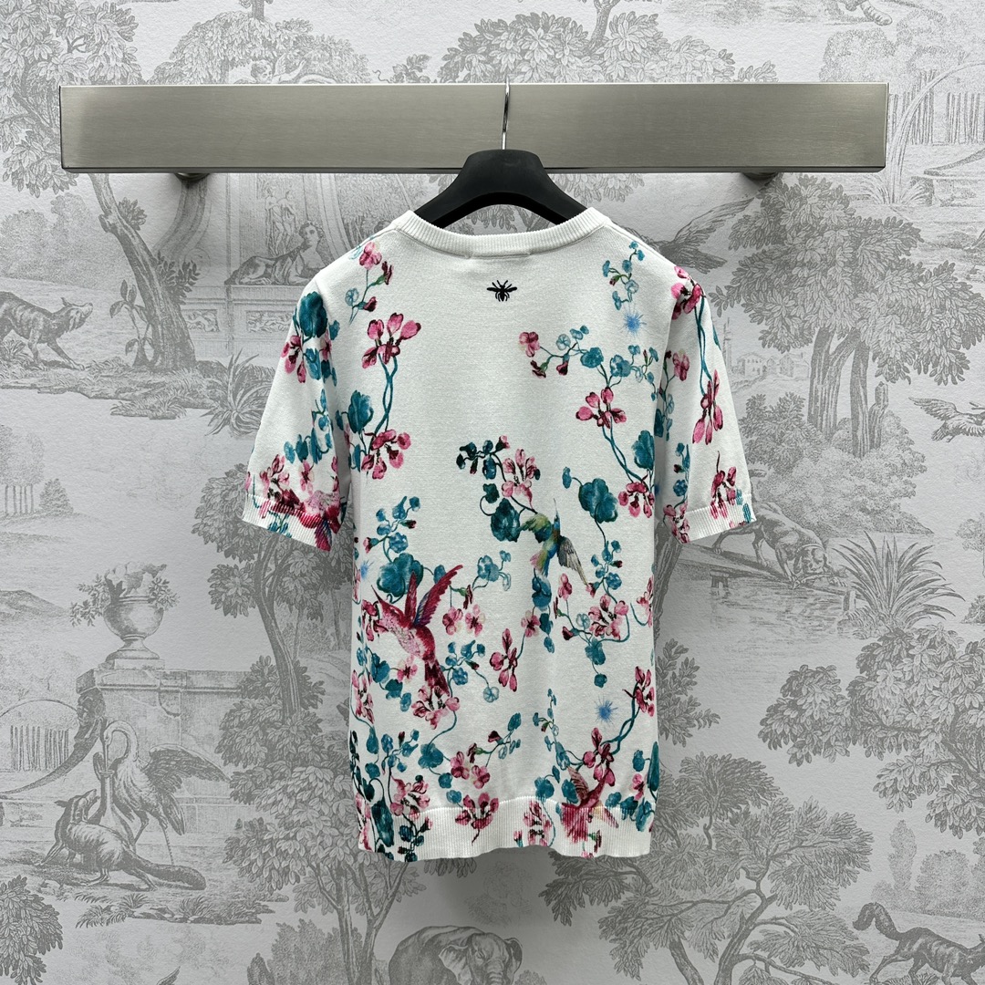 魅力的なスタイル ディオールtシャツスーパーコピー simple トップス ニット素材 半袖 夏服 カラフル 花 ホワイト_7