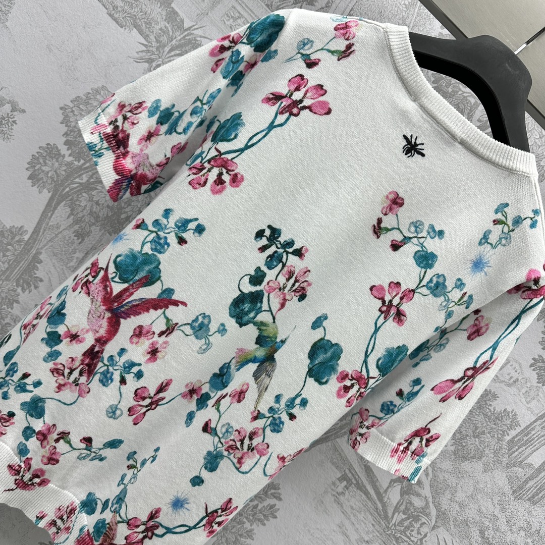 魅力的なスタイル ディオールtシャツスーパーコピー simple トップス ニット素材 半袖 夏服 カラフル 花 ホワイト_8