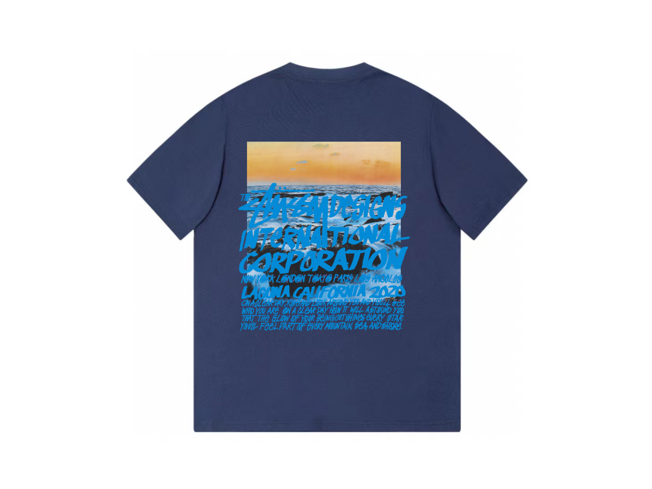 ステューシーのtシャツ偽物 シンプル 純綿 限定品 半袖 海の写真プリント ファッション ブルー_2