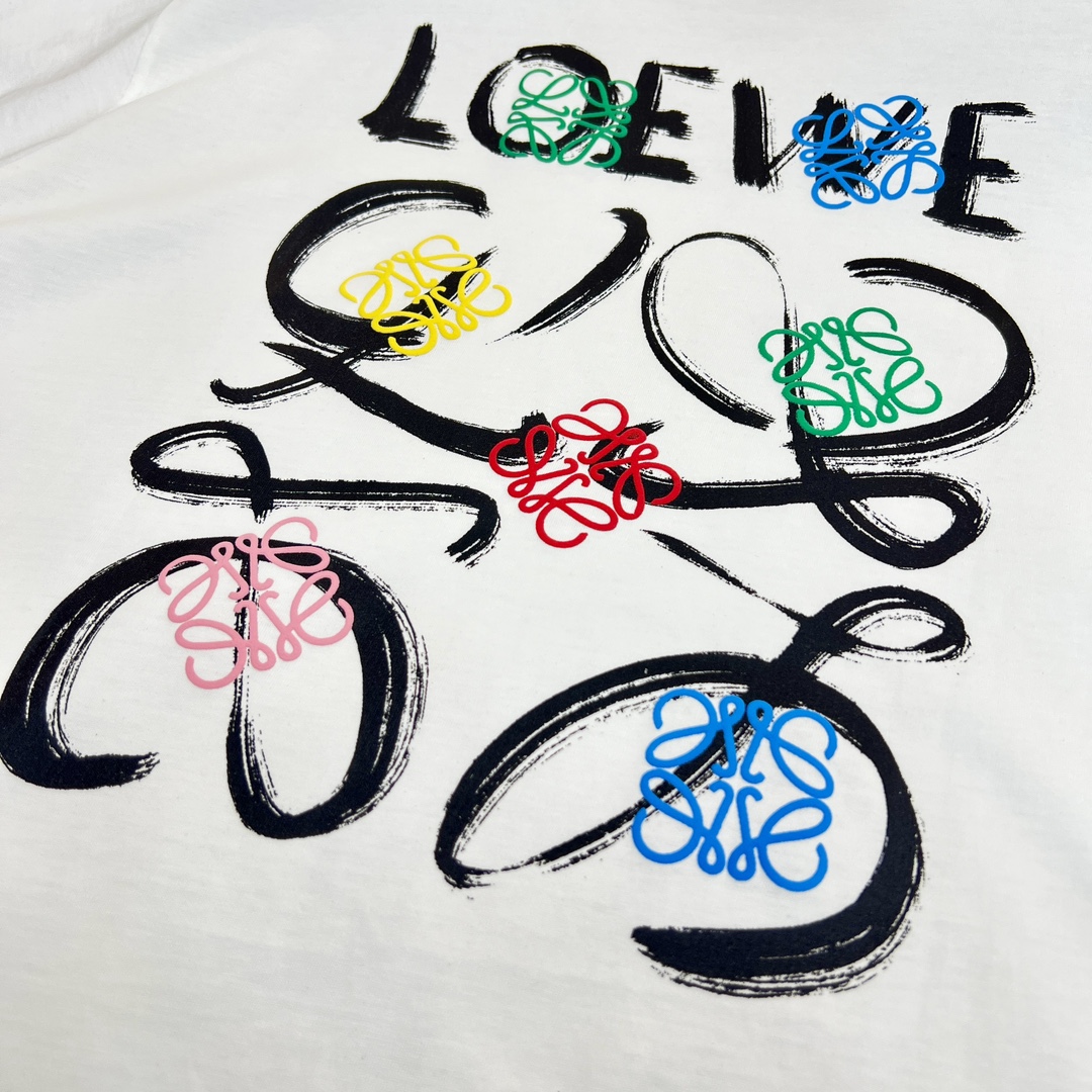 ロエベtシャツコーデスーパーコピー 個性的な雰囲気 クルーネック 100％綿 トップス 半袖 ロゴ刺繍 芸術感 ホワイト_10