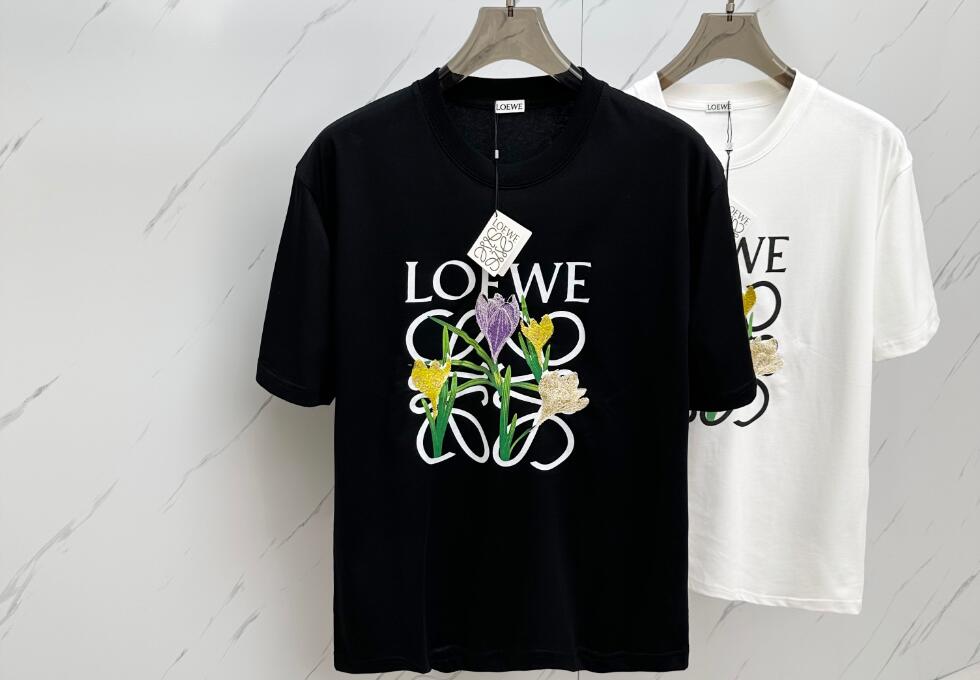 人気流行品 ロエベ tシャツ カルシファーコピー LOGO刺繍 純綿 半袖トップス ファッション 個性的 男女兼用 ブラック