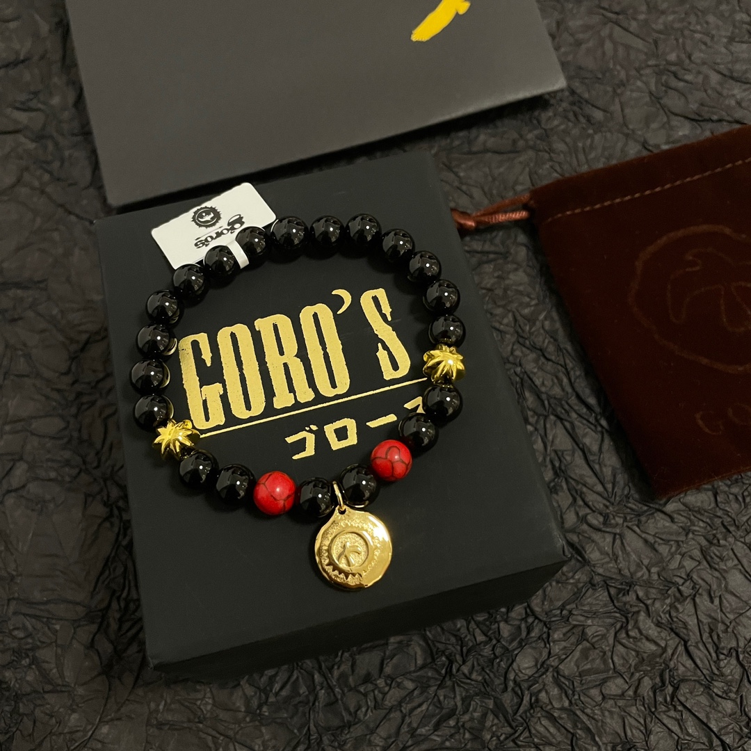 goro's レザー ブレスコピー アクセサリー ブラックアゲートブレスレット 天然石 人気の黒縞瑪瑙 ブラック_8