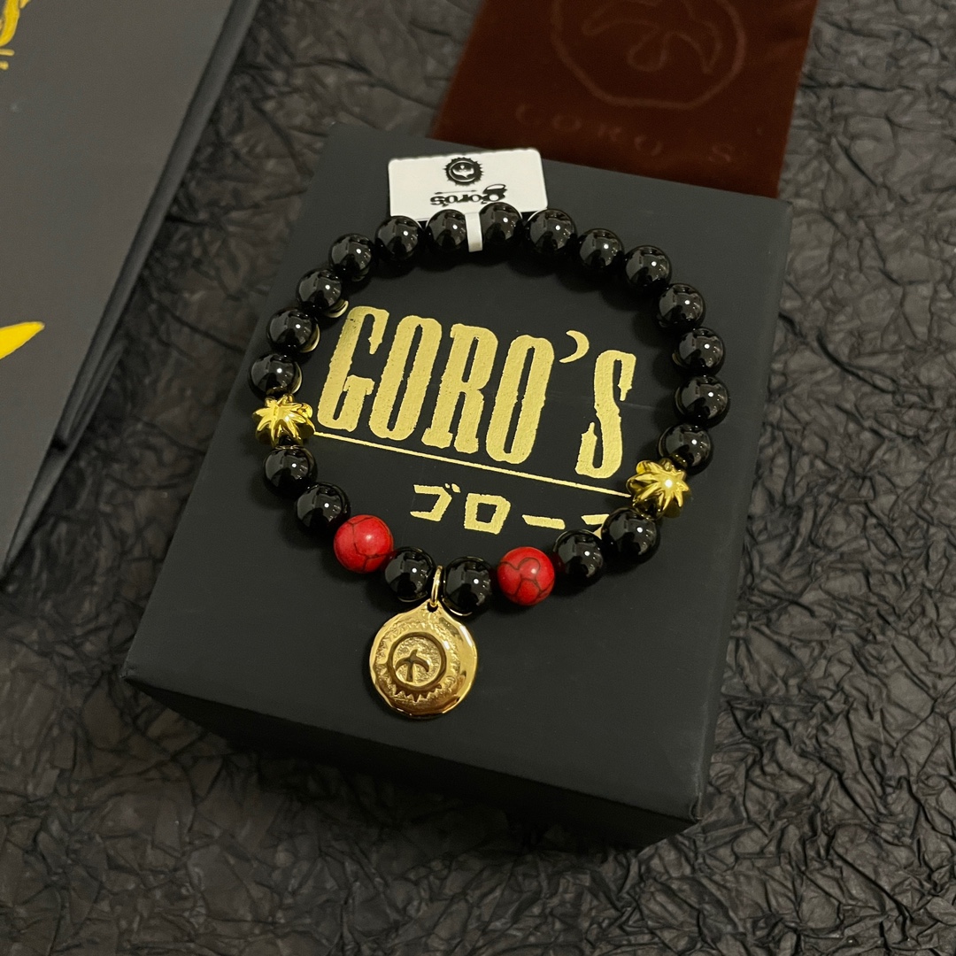 goro's レザー ブレスコピー アクセサリー ブラックアゲートブレスレット 天然石 人気の黒縞瑪瑙 ブラック_9