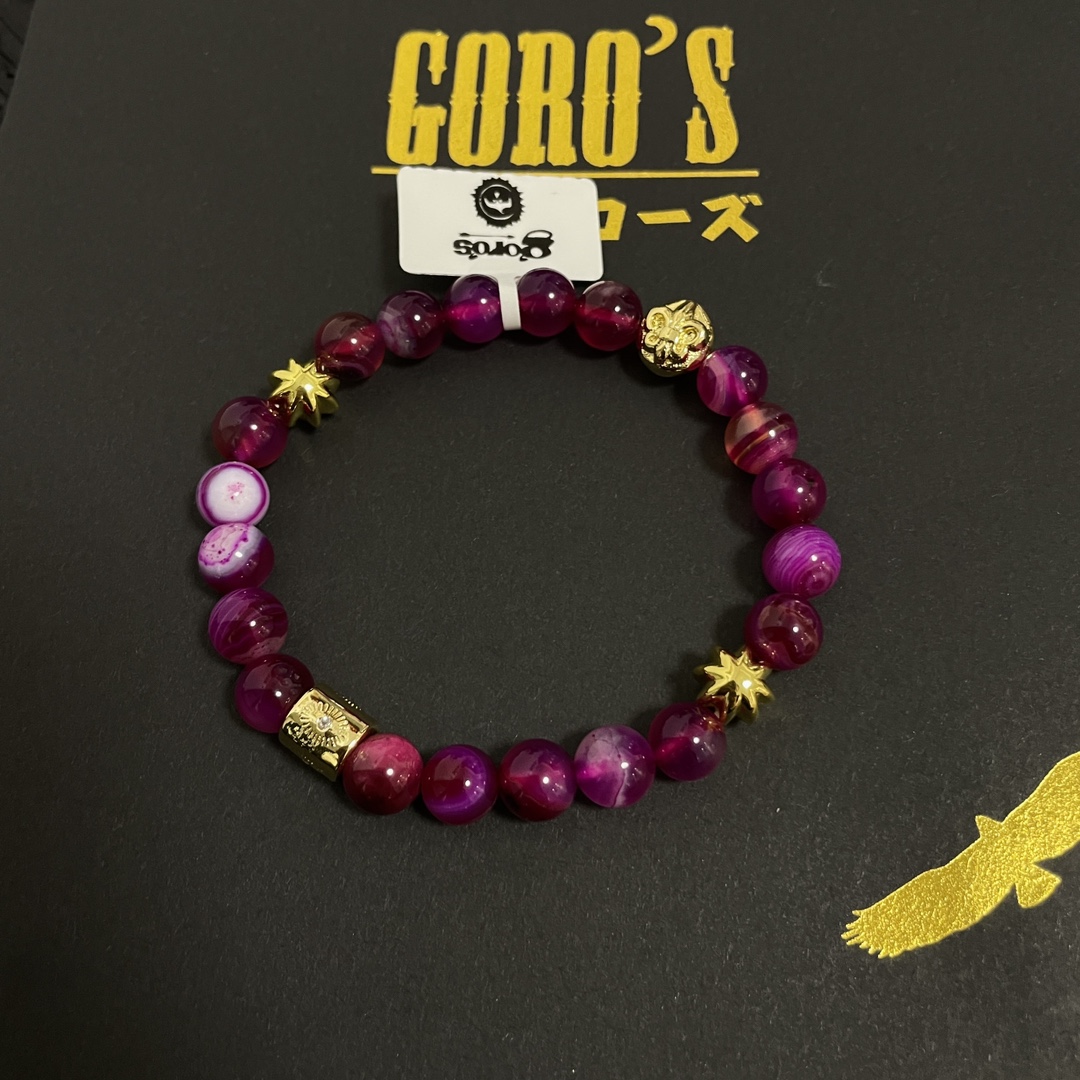 定番人気 goro's 革 ブレス激安通販 天然石 瑪瑙 アクセサリー アゲートブレスレット ブレスレット ピンク_5