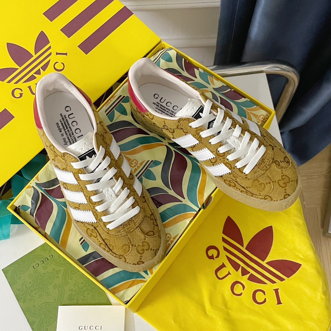 最新到着‼gucci メンズ スニーカーコピー 運動 adidas x Gucciコラボ ランニング カップル 防滑 カジュアル 通学 イエロー_1