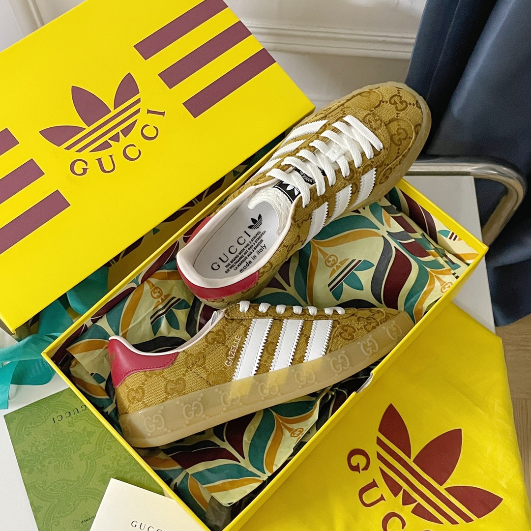 最新到着‼gucci メンズ スニーカーコピー 運動 adidas x Gucciコラボ ランニング カップル 防滑 カジュアル 通学 イエロー_4