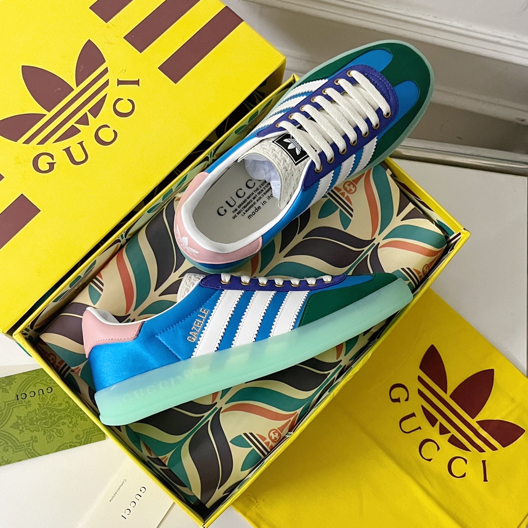 最新到着‼グッチ の スニーカースーパーコピー 運動 adidas x Gucciコラボ ランニング カップル 防滑 カジュアル 通学 ブルー_4