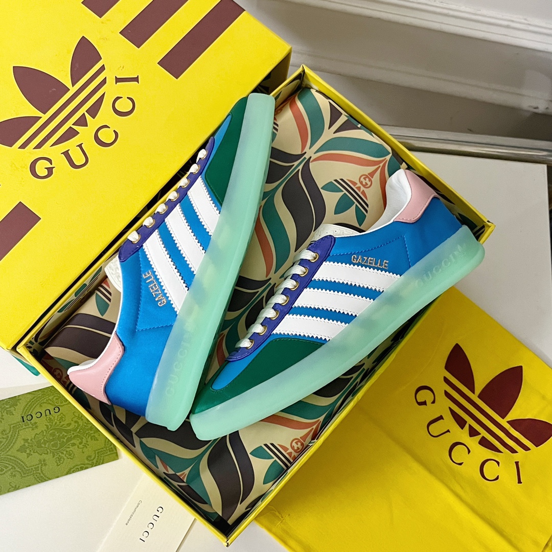 最新到着‼グッチ の スニーカースーパーコピー 運動 adidas x Gucciコラボ ランニング カップル 防滑 カジュアル 通学 ブルー_6