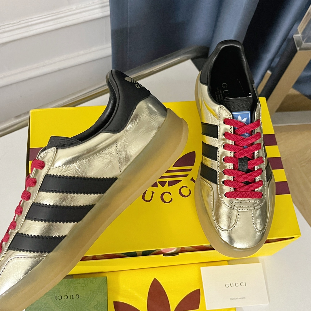 最新到着‼グッチ スニーカー レディース 公式コピー 運動 adidas x Gucciコラボ ランニング カップル 防滑 カジュアル ゴールド_3