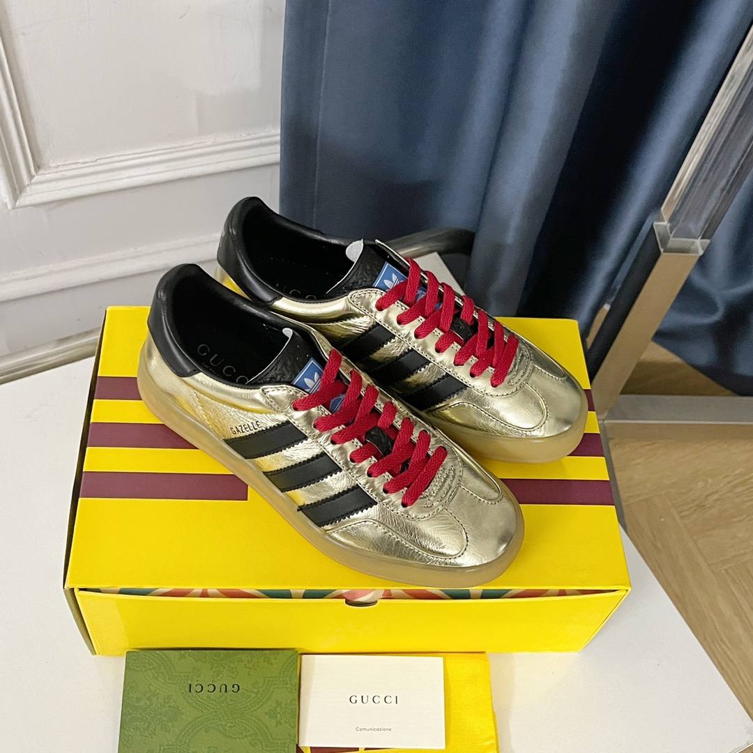 最新到着‼グッチ スニーカー レディース 公式コピー 運動 adidas x Gucciコラボ ランニング カップル 防滑 カジュアル ゴールド_5