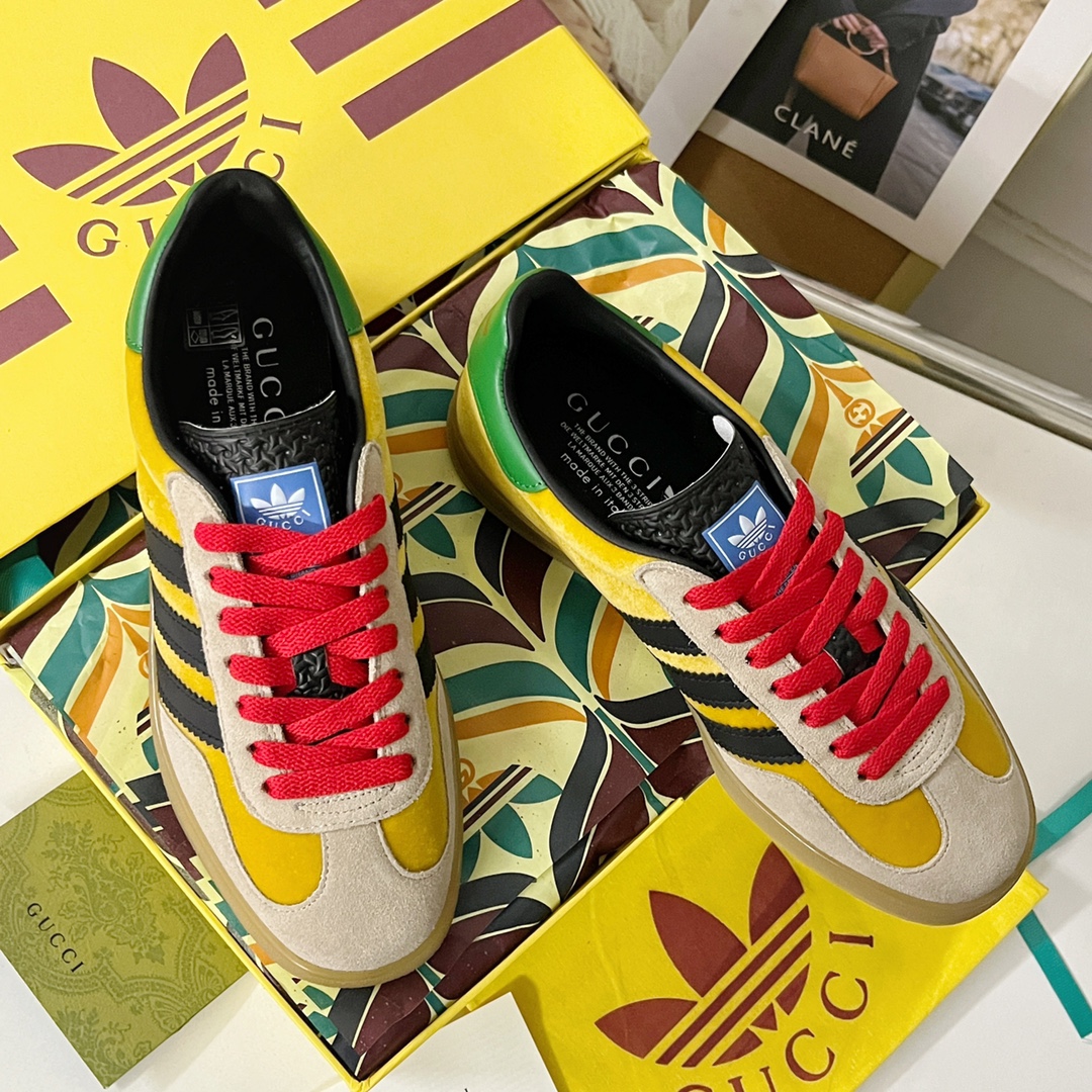 gucci アディダス プレ 値偽物 運動 adidas x Gucciコラボ ランニング カップル 防滑 カジュアル 通学 イエロー_2