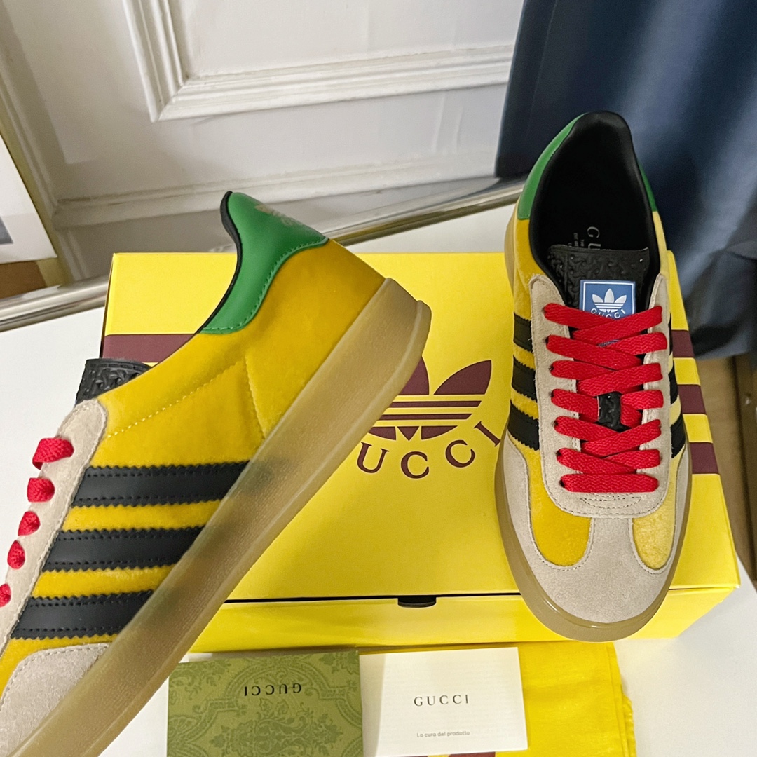 gucci アディダス プレ 値偽物 運動 adidas x Gucciコラボ ランニング カップル 防滑 カジュアル 通学 イエロー_3