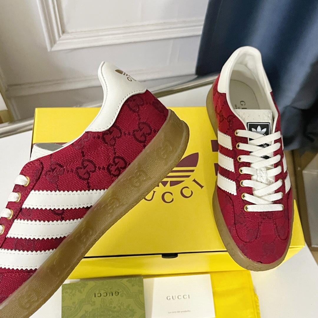 adidas gucci コラボ スニーカーＮ級品 運動 adidas x Gucciコラボ ランニング カップル 防滑 カジュアル 通学 レッド_3