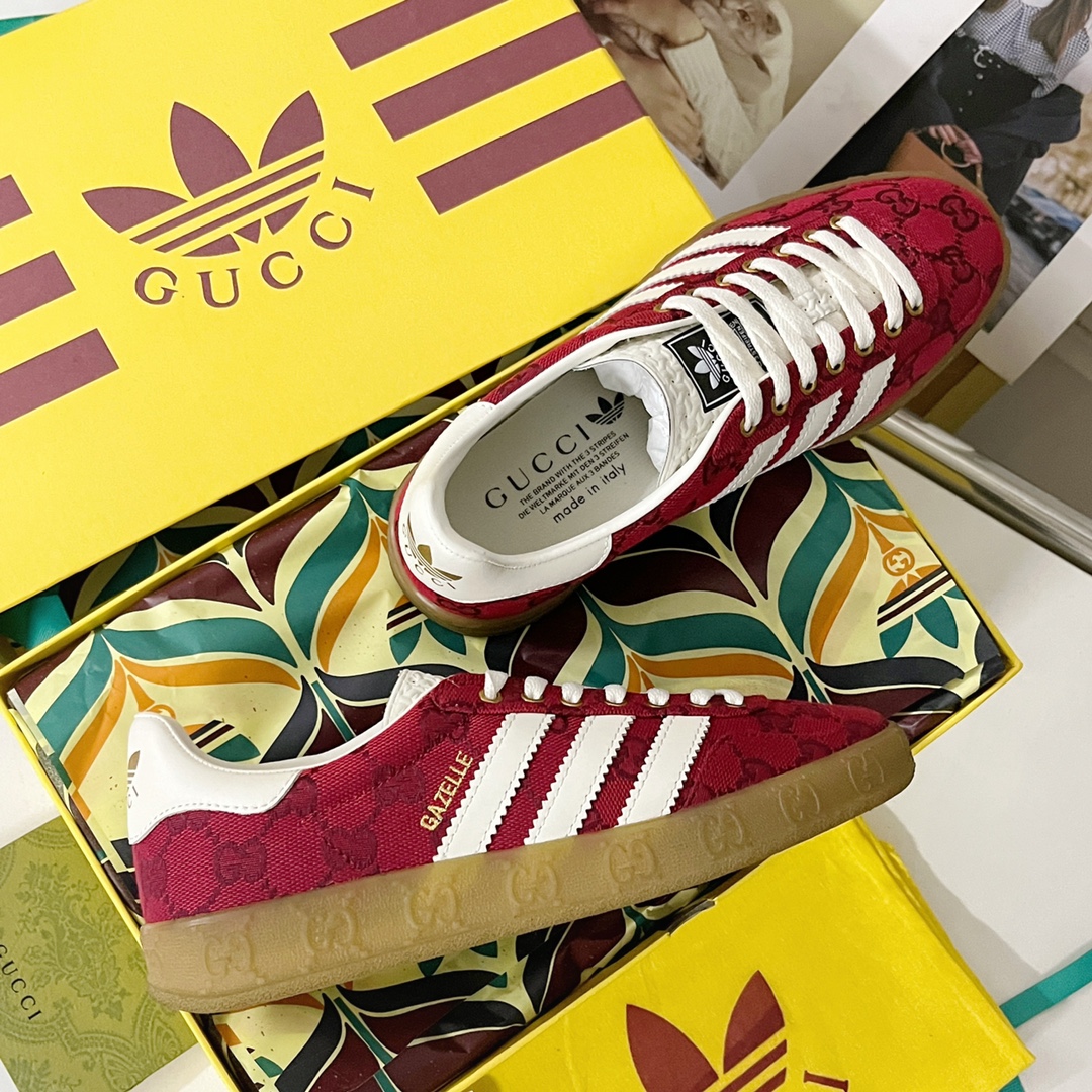 adidas gucci コラボ スニーカーＮ級品 運動 adidas x Gucciコラボ ランニング カップル 防滑 カジュアル 通学 レッド_4