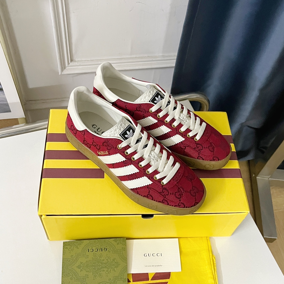 adidas gucci コラボ スニーカーＮ級品 運動 adidas x Gucciコラボ ランニング カップル 防滑 カジュアル 通学 レッド_5