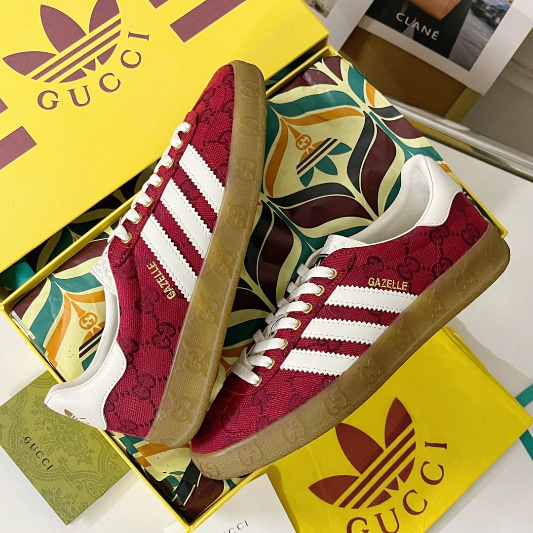 adidas gucci コラボ スニーカーＮ級品 運動 adidas x Gucciコラボ ランニング カップル 防滑 カジュアル 通学 レッド_6