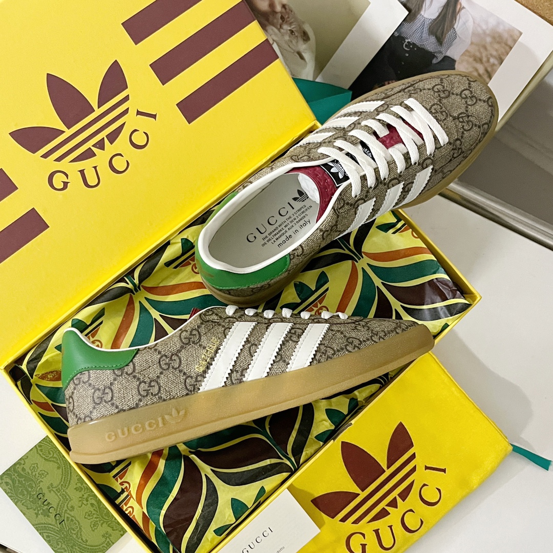 adidas gucci スニーカー激安通販 運動 adidas x Gucciコラボ ランニング カップル 防滑 カジュアル 花柄 ブラウン_4