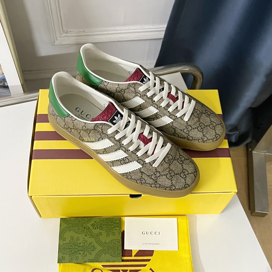 adidas gucci スニーカー激安通販 運動 adidas x Gucciコラボ ランニング カップル 防滑 カジュアル 花柄 ブラウン_5