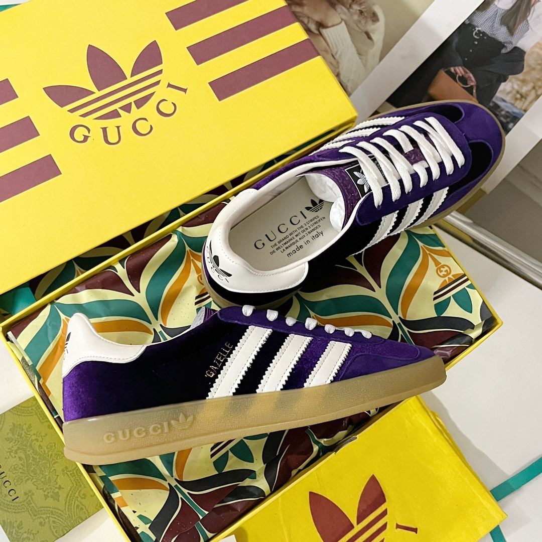 adidas グッチ スニーカー偽物 運動 adidas x Gucciコラボ ランニング カップル 防滑 カジュアル 花柄 日常 パープル_4