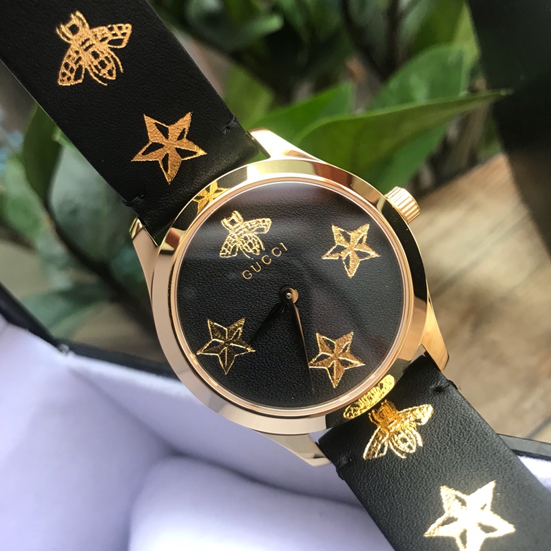 gucci メンズ 時計コピー ウォッチ レザーバンド うで時計 星プリント 防水 G-Timelessシリーズ ブラック_3