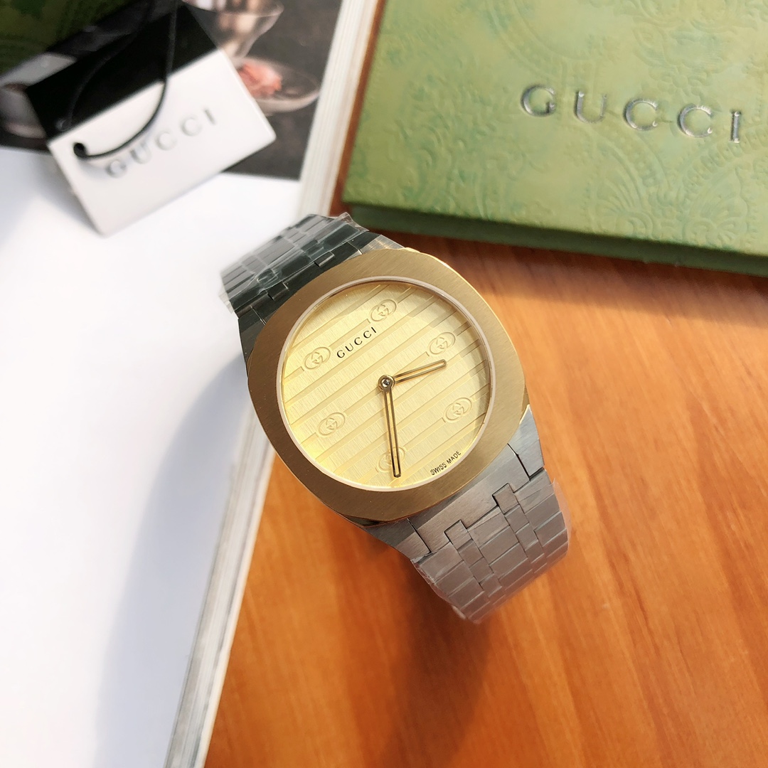 gucci メンズ 腕時計Ｎ級品 ウォッチ ファッション simple 防水 スチールバンド うで時計 メンズ 2色可選 イエロー_5