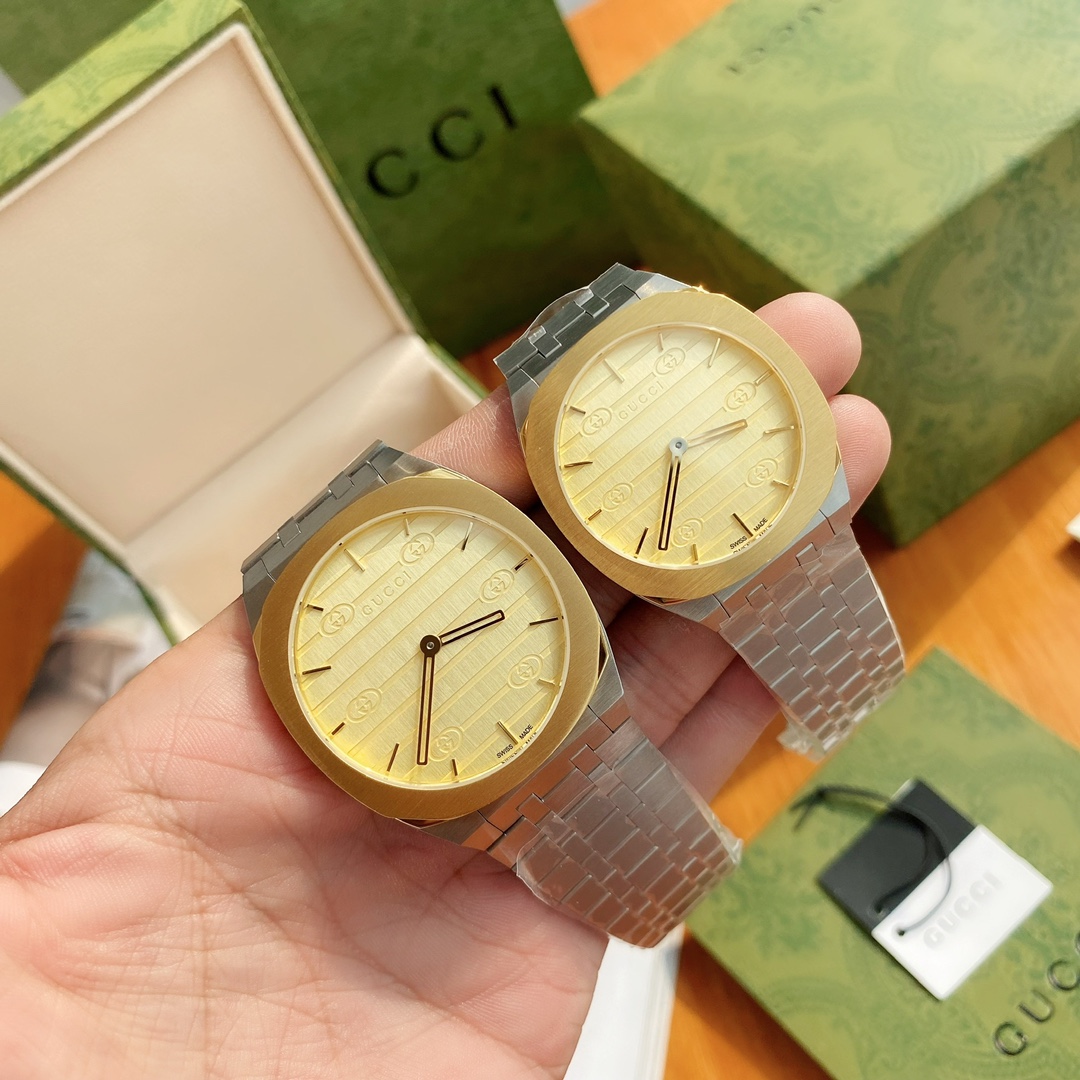 最新の2024年 gucci の 腕時計偽物 ウォッチ ファッション 薄い 防水 型番YA163405うで時計 メンズ イエロー_1