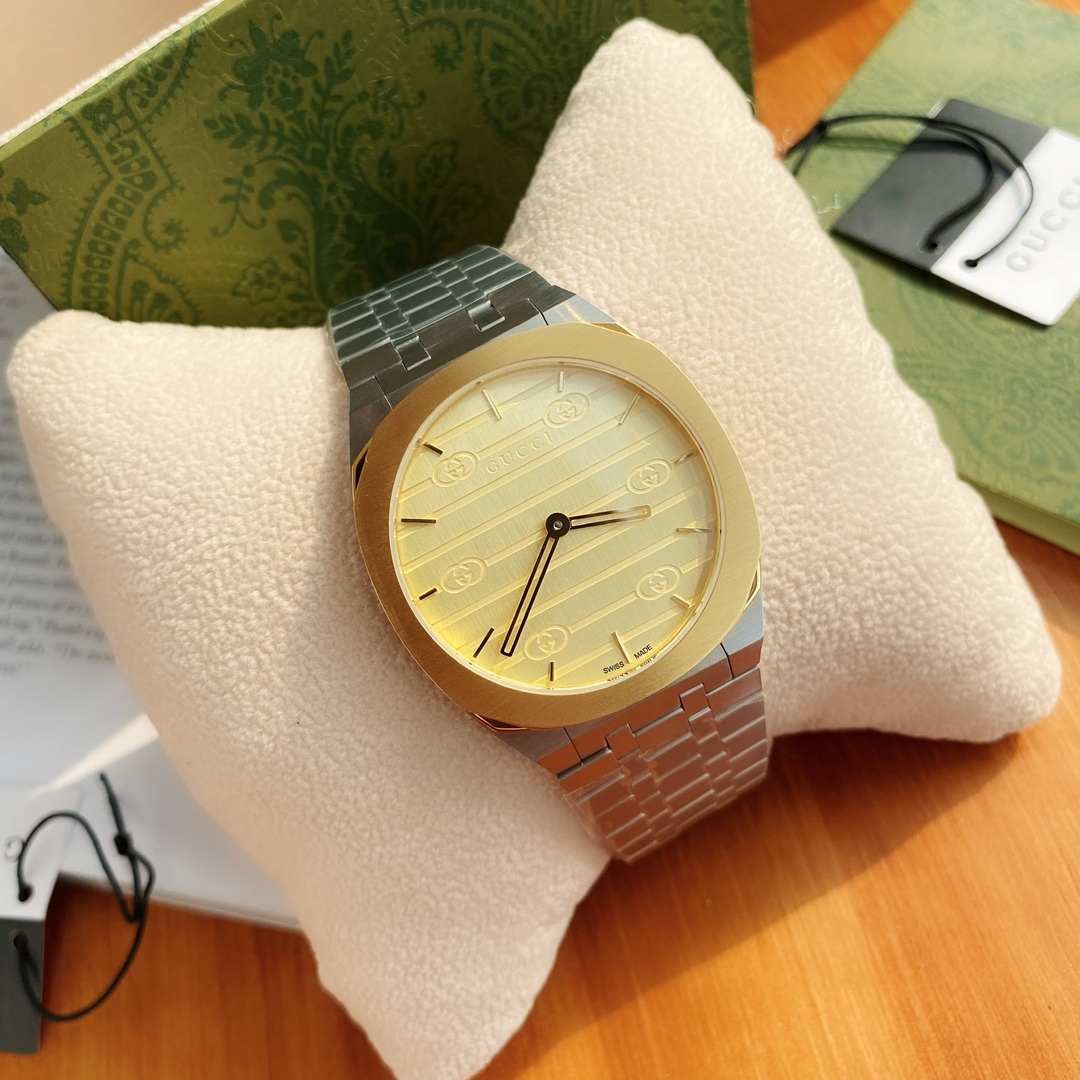 最新の2024年 gucci の 腕時計偽物 ウォッチ ファッション 薄い 防水 型番YA163405うで時計 メンズ イエロー_4