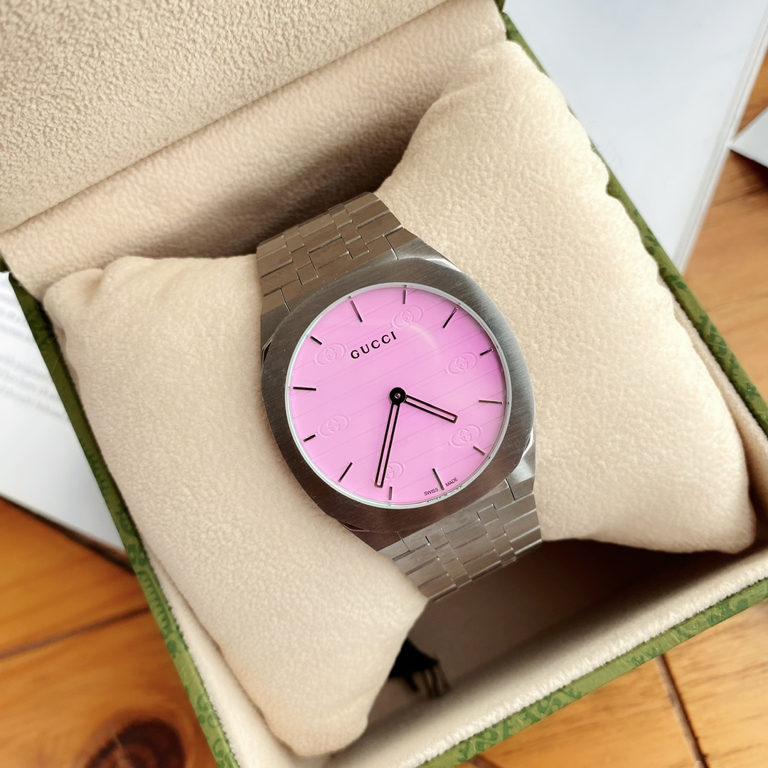 グッチ 時計 メンズ 偽物 ウォッチ カラフル 防水 うで時計 超薄い 6㎜ メンズ ピンク_1