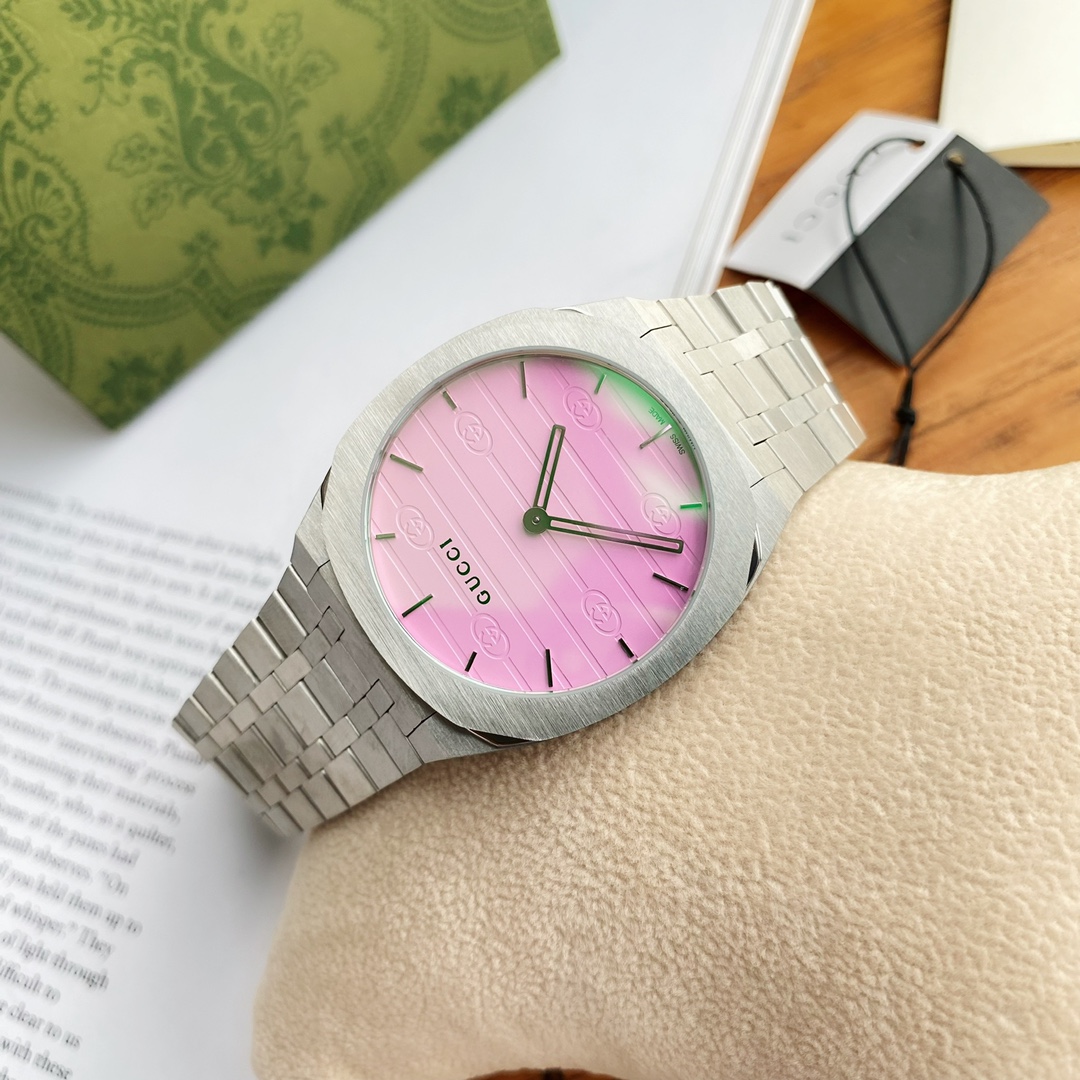 グッチ 時計 メンズ 偽物 ウォッチ カラフル 防水 うで時計 超薄い 6㎜ メンズ ピンク_5