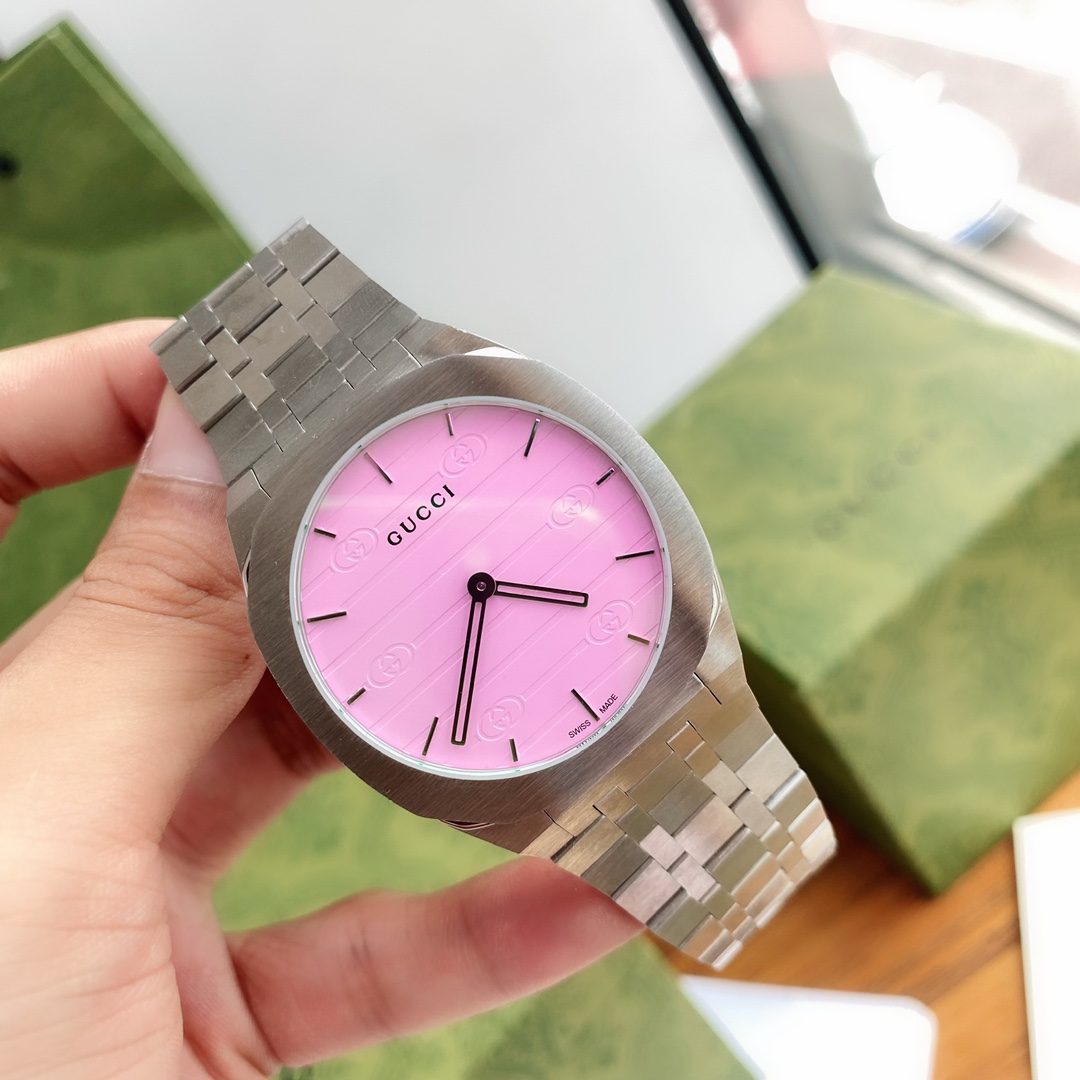 グッチ 時計 メンズ 偽物 ウォッチ カラフル 防水 うで時計 超薄い 6㎜ メンズ ピンク_6
