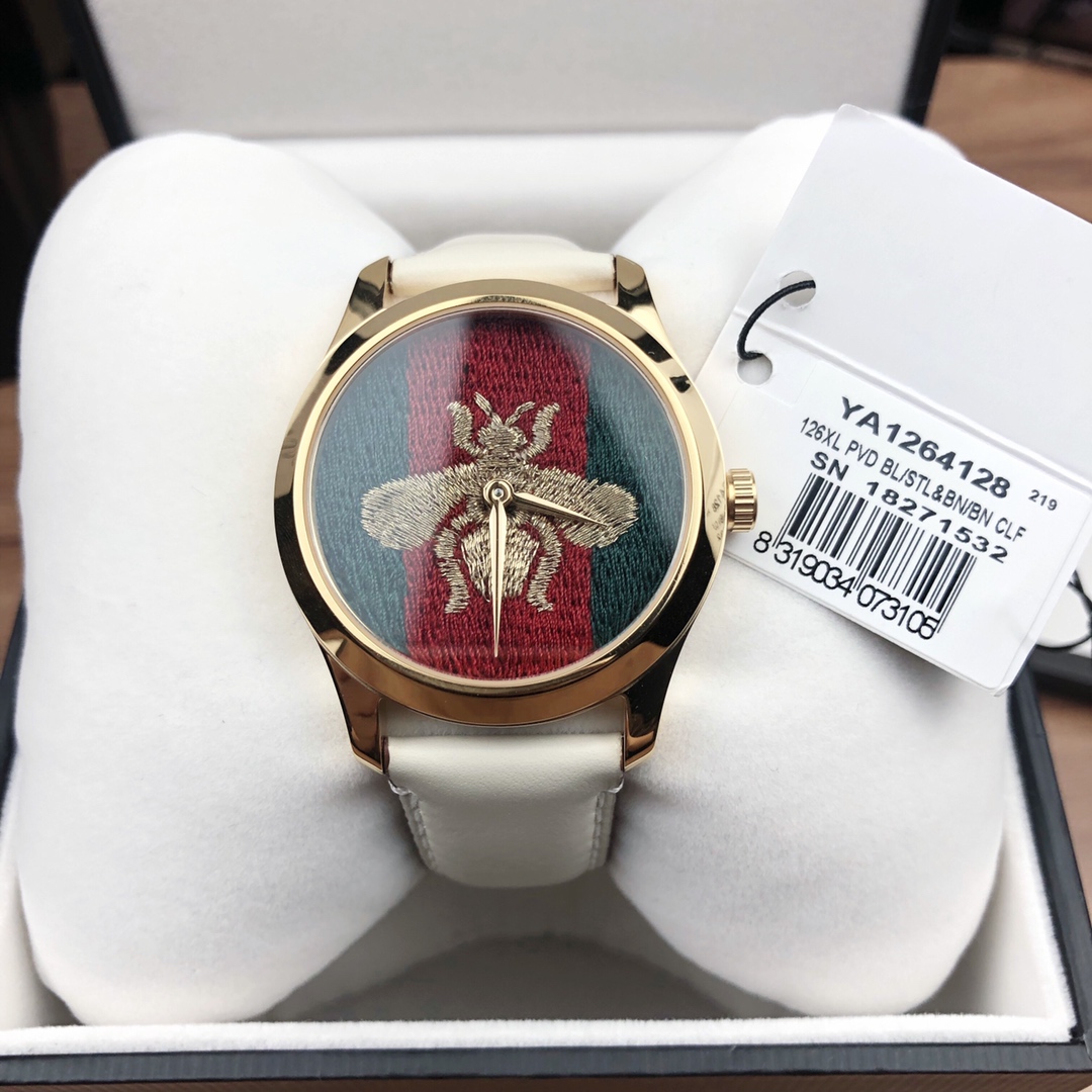 gucci の 時計 レディーススーパーコピー ウォッチ レザーバンド 型番YA1264128 刺繍 男女兼用 ホワイト_2
