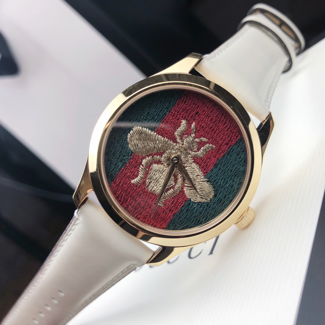 gucci の 時計 レディーススーパーコピー ウォッチ レザーバンド 型番YA1264128 刺繍 男女兼用 ホワイト_6