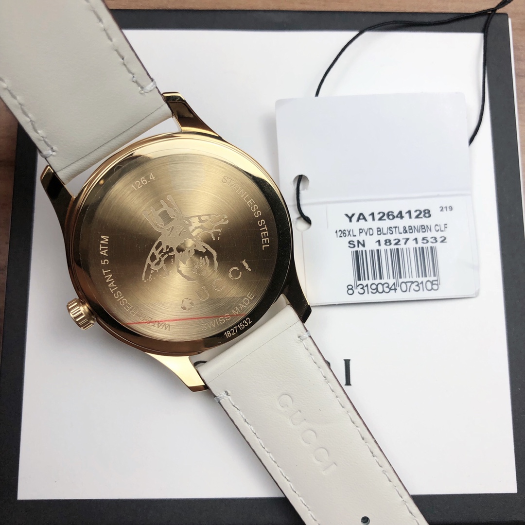 gucci の 時計 レディーススーパーコピー ウォッチ レザーバンド 型番YA1264128 刺繍 男女兼用 ホワイト_7