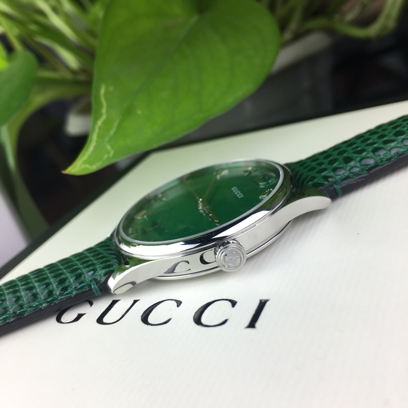 gucci グッチ 時計コピー ウォッチ レザーバンド 星マーク 防水 クォーツ時計 二つサイズ レディース グリーン_6