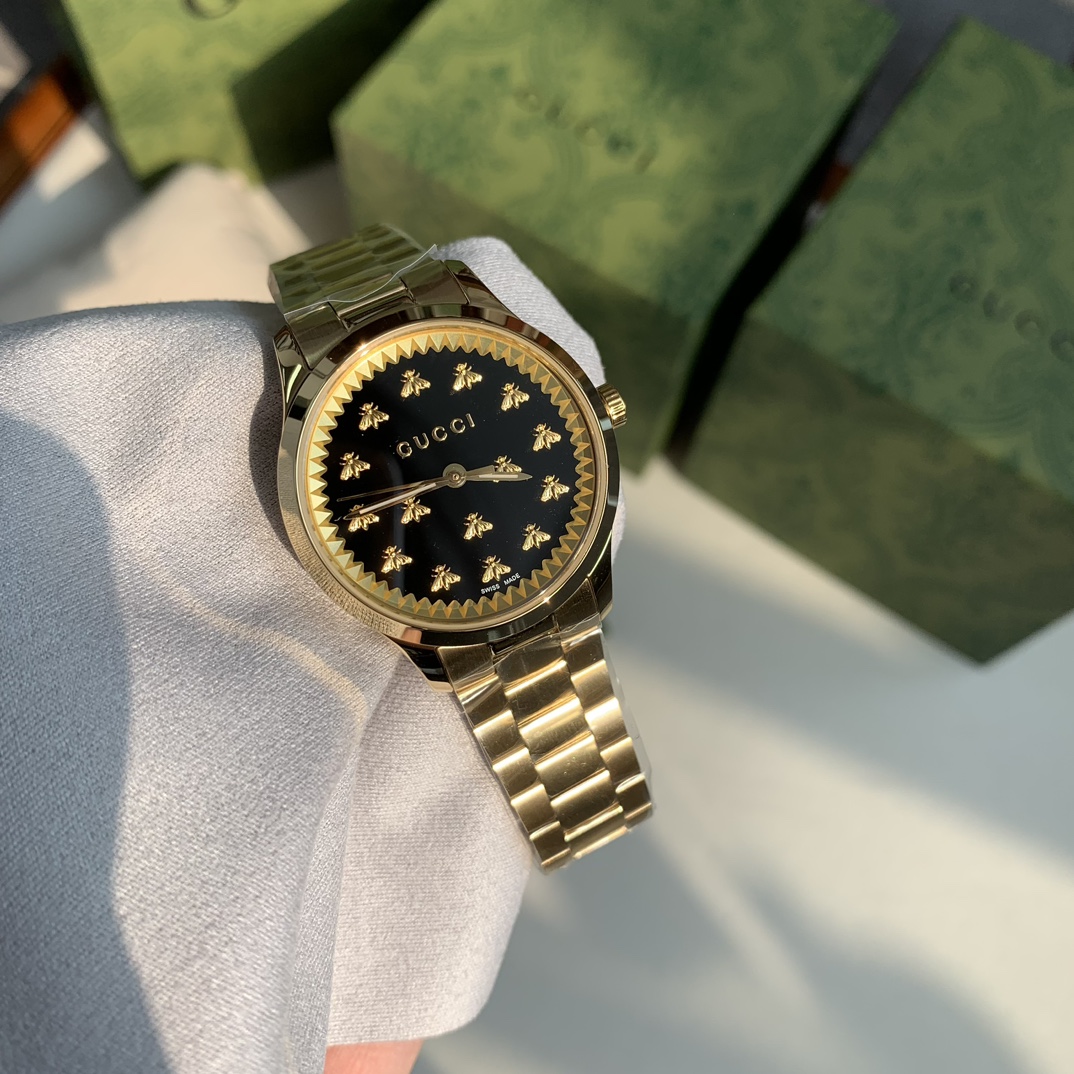 gucci デジタル 腕時計偽物 ウォッチ ゴールド色のスチールバンド 防水 人気品 シンプル レディース ブラック_3