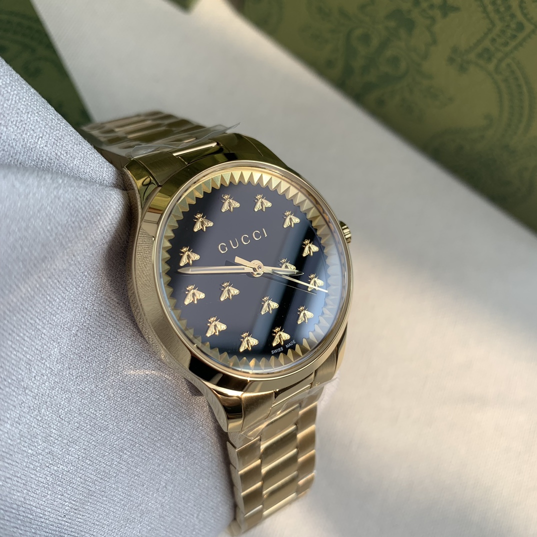 gucci デジタル 腕時計偽物 ウォッチ ゴールド色のスチールバンド 防水 人気品 シンプル レディース ブラック_4